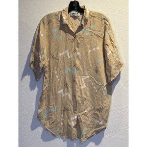 Vintage Hawaiian Shirt MEDIUM By Krush Sandy Beige Rayon Made USA